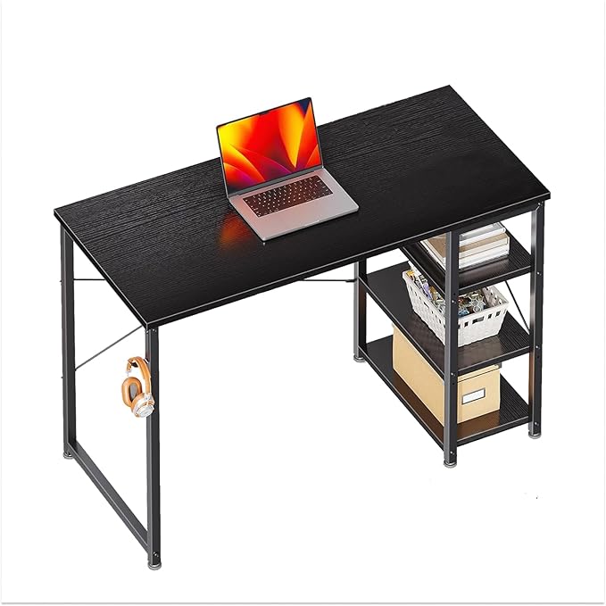 Callas 43 Inch L Shaped Computer Desk with Reversible Side Storage Shelves, Small Corner Desk for Small Space Home Office,Writing Study Table Gaming PC Desk for Bedroom (Black, ST-24)