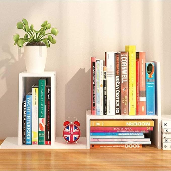 Callas Adjustable Wood Desktop Storage Organizer Display Shelf Rack | Spice Rack | Counter Top Bookcase Book Shelf | Home Décor Display & Storage Rack Cabinet Unit | (BS1-White)