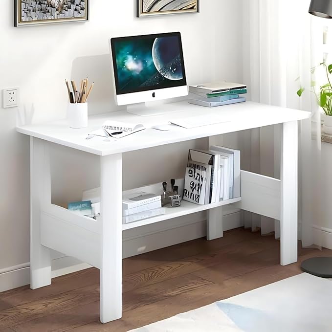 Callas Engineered Wooden Computer Desk for Home Office | Compact Laptop & Study Table | Small Writing Desk for Bedroom, Living Room (ST-09-White)