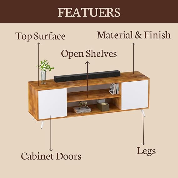 Callas Engineered Wood TV Entertainment Unit for Living Room | Modern TV Cabinet with Shelves & Storage | Set Top Box Stand & Display Unit (Walnut, TV-08)