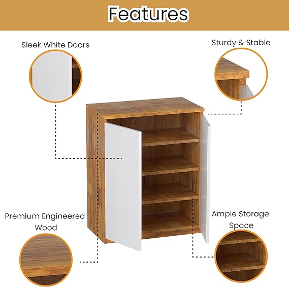 Callas Engineered Wood Shoe Rack Cabinet with Drawer & Doors | Modern Wooden Shoe Storage Organizer for Entryway, Living Room & Bedroom (Brown, SR-05)