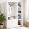 Callas Estoria 3 Door Wooden Wardrobe with 2 Large Drawers | Spacious Hanging Section | Multi-Utility Side Shelves | Engineered Wood Almirah for Bedroom (White, Estoria-3)