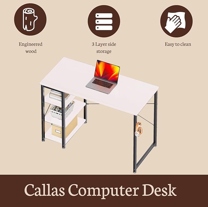 Callas Computer Desk Home/Office Desk | Writing Study Desk | Laptop Table | Modern Simple Desk | Small Desks for Small Spaces | Sturdy Desk for Home, Office, Bedroom, Living Room (White, ST-24)