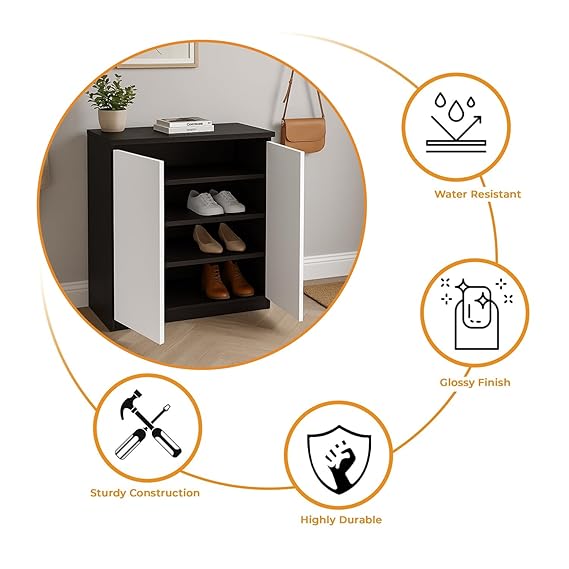 Callas Engineered Wood Shoe Rack Cabinet with Drawer & Doors | Modern Wooden Shoe Storage Organizer for Entryway, Living Room & Bedroom (Black, SR-05)
