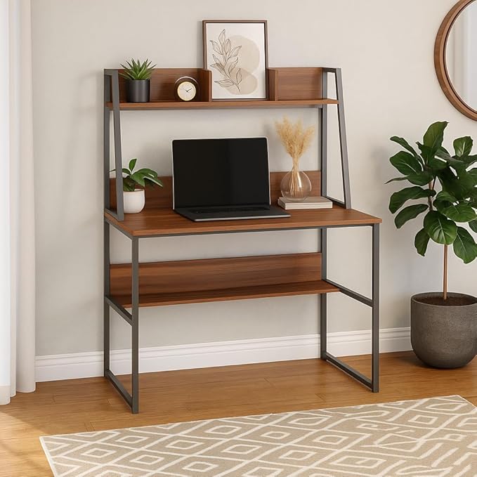 Callas Computer Desk Home/Office Desk | Writing Study Desk | Laptop Table | Modern Simple Desk | Small Desks for Small Spaces | Sturdy Desk for Home, Office, Bedroom, Living Room (Walnut, ST-21)