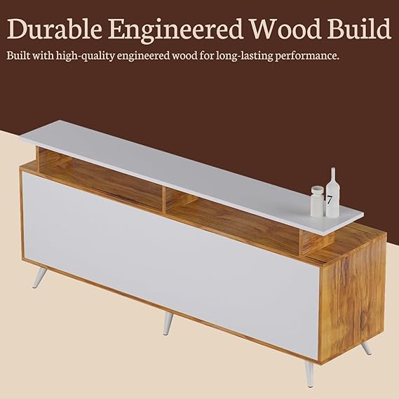 Callas Engineered Wood TV Entertainment Unit for Living Room | Modern TV Cabinet with Shelves & Storage | Set Top Box Stand & Display Unit (Walnut, TV-07)