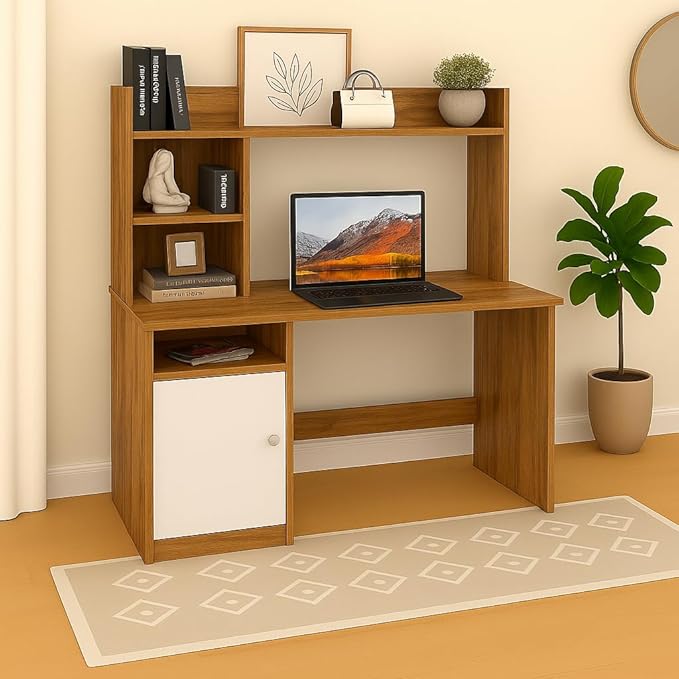 Callas Wooden Study Table with Hutch & Bottom Storage, Office Work Desk for Laptop Study Computer Table for Home (Walnut, ST-05))