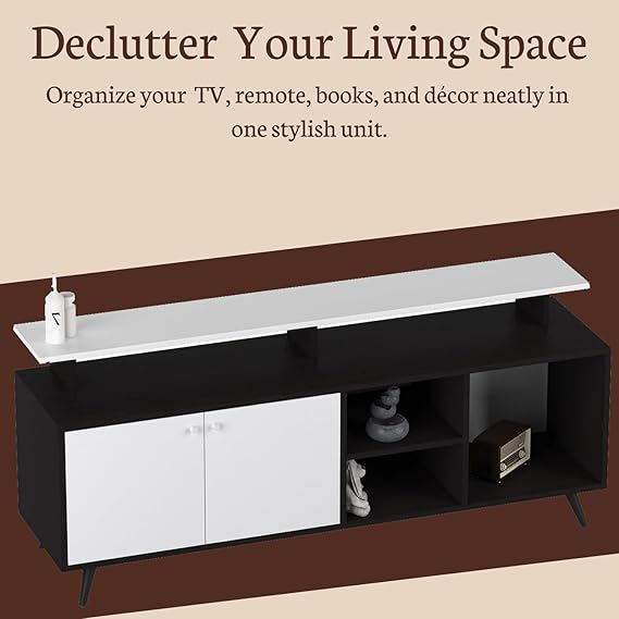 Callas Engineered Wood TV Entertainment Unit for Living Room | Modern TV Cabinet with Shelves & Storage | Set Top Box Stand & Display Unit (TV-07, Black)