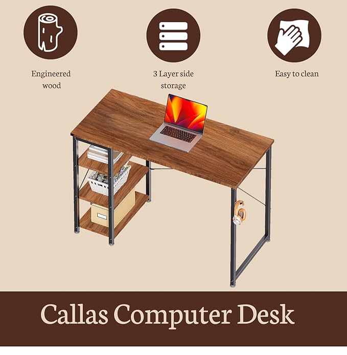 Callas Computer Desk Home/Office Desk | Writing Study Desk | Laptop Table | Modern Simple Desk | Small Desks for Small Spaces | Sturdy Desk for Home, Office, Bedroom, Living Room (Walnut, ST-24)