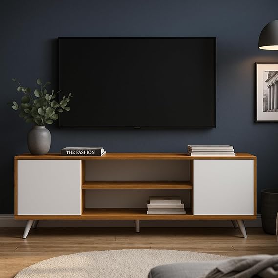 Callas Engineered Wood TV Entertainment Unit for Living Room | Modern TV Cabinet with Shelves & Storage | Set Top Box Stand & Display Unit (Walnut, TV-08)