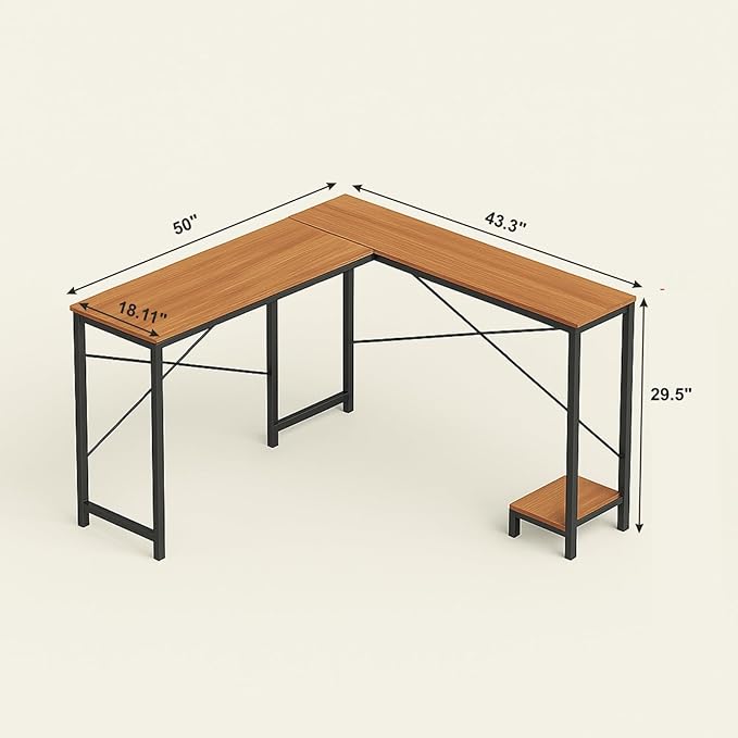 Callas L Shaped Computer Desk - Gaming Corner 50 Inch PC White Writing Study Student Table with Wooden Desktop CPU Stand for Home Office Room Small Space, (Walnut, ST22)