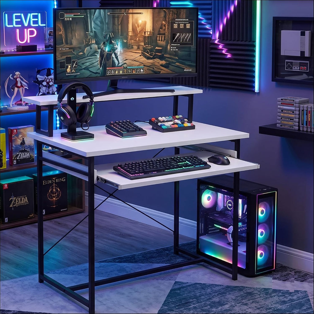 Callas ST-25 DeskMate Pro Engineered Wood Study Desk | 90×54×94.5 cm | Sliding Keyboard Tray, Monitor Riser Shelf | Metal Frame | Home Office, Gaming & Kids Room (White, ST-25) - 1 Year Warranty