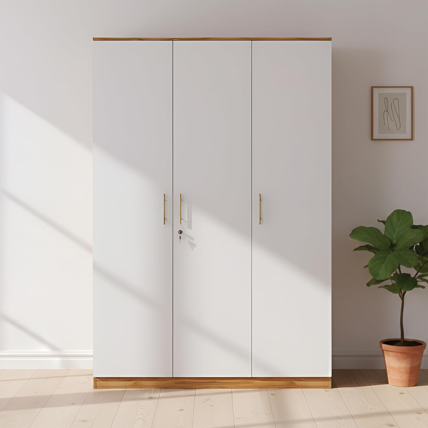 Callas 3 Door Wooden Wardrobe for Bedroom | Engineered Wood Almirah with Hanging Rod, Lockable Door & Drawer |1 Year Warranty with Free Installation (Wardrobe-Walnut)
