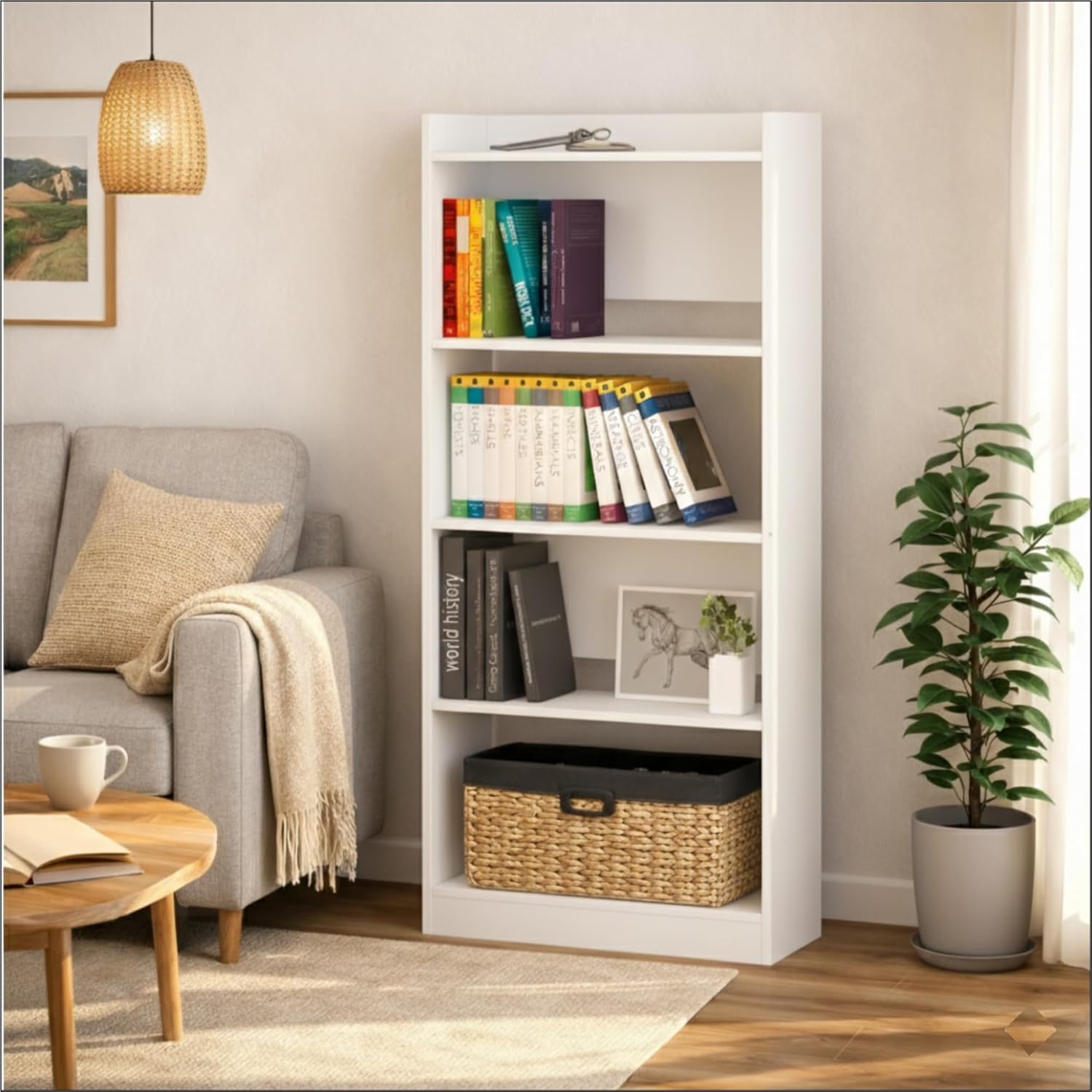Callas Bookshelf for Home - 5 Tier Books Rack for Study Room Multipurpose Open Shelf for Home, Office, School Engineered Wood Book Organizer Shelf (White, BR-23, 5)