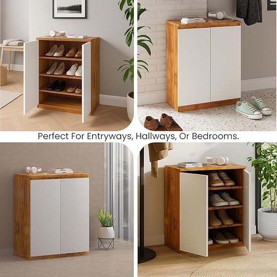 Callas Engineered Wood Shoe Rack Cabinet with Drawer & Doors | Modern Wooden Shoe Storage Organizer for Entryway, Living Room & Bedroom (Brown, SR-05)