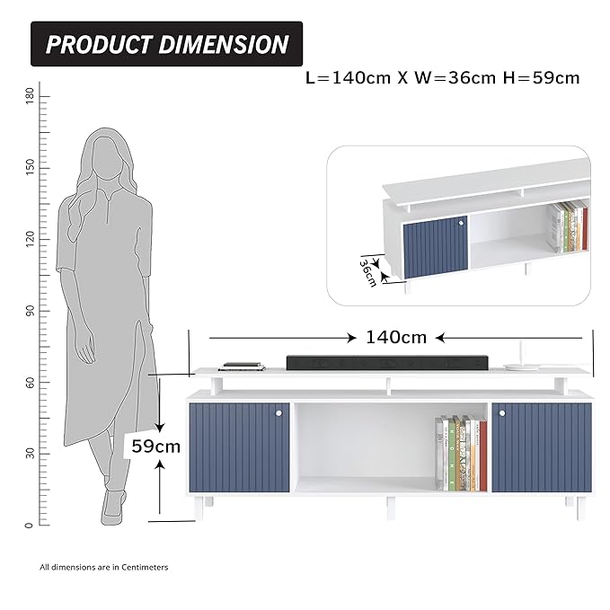 Callas Engineered Wood TV Entertainment Unit for Living Room | Modern TV Cabinet with Shelves & Storage (Blue, TV-22)