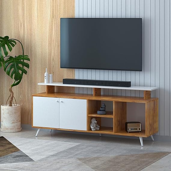 Callas Engineered Wood TV Entertainment Unit for Living Room | Modern TV Cabinet with Shelves & Storage | Set Top Box Stand & Display Unit (Walnut, TV-07)