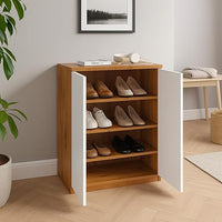 Callas Engineered Wood Shoe Rack Cabinet with Drawer & Doors | Modern Wooden Shoe Storage Organizer for Entryway, Living Room & Bedroom (Brown, SR-05)