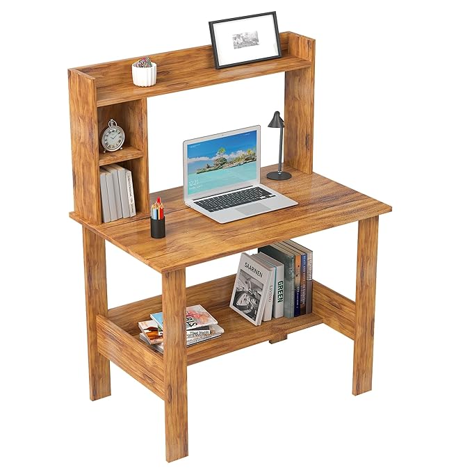 Callas Engineered Wood Study Table with Hutch & Bottom Storage | Computer, Laptop & Office Desk with Extra Storage for Home, Study & Workstation ( ST-40, Walnut)