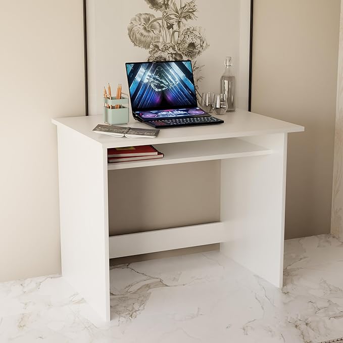 Callas Computer Desk Home/Office Desk | Writing Study Desk | Laptop Table | Modern Simple Desk | Small Desks for Small Spaces | Sturdy Desk for Home, Office, Bedroom, Living Room (ST-02-White)