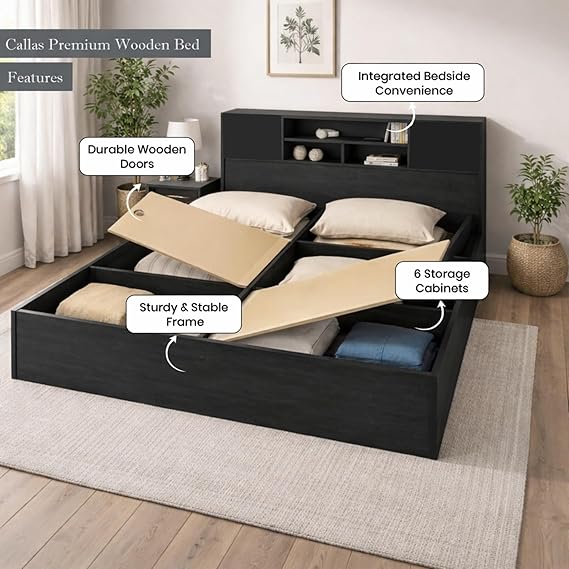 Callas Estoria Engineered Wood King Size Bed with Storage (Walnut, King with Storage)