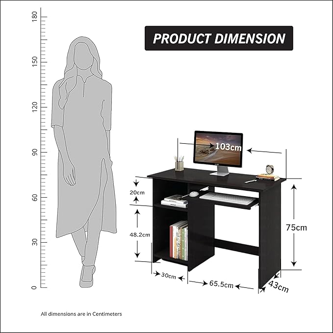 Callas Computer Desk with Keyboard Tray | Home/Office | Writing Study | Laptop Table | Modern Simple | Small | Sturdy for Home, Office, Bedroom, Living Room (ST-04-Black)