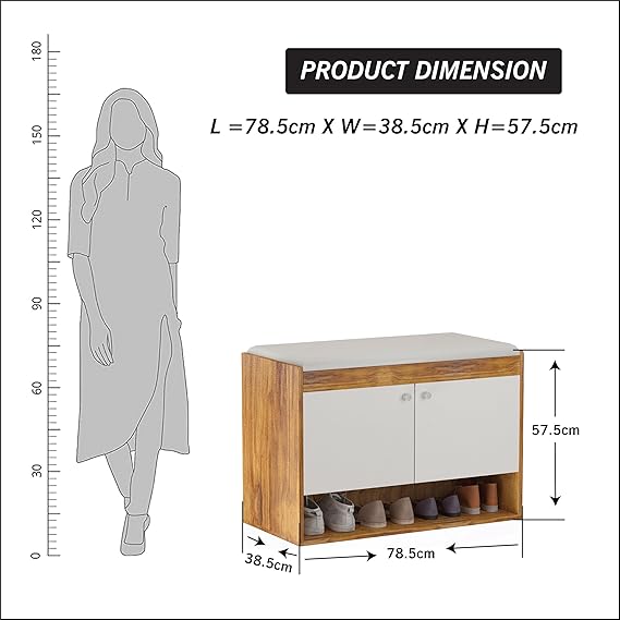 Callas Shoe Rack Storage Bench, Holds 15 Pairs, 8-Tier Rack with Cushion Seat and Closed Cabinet (Brown, SR-19)