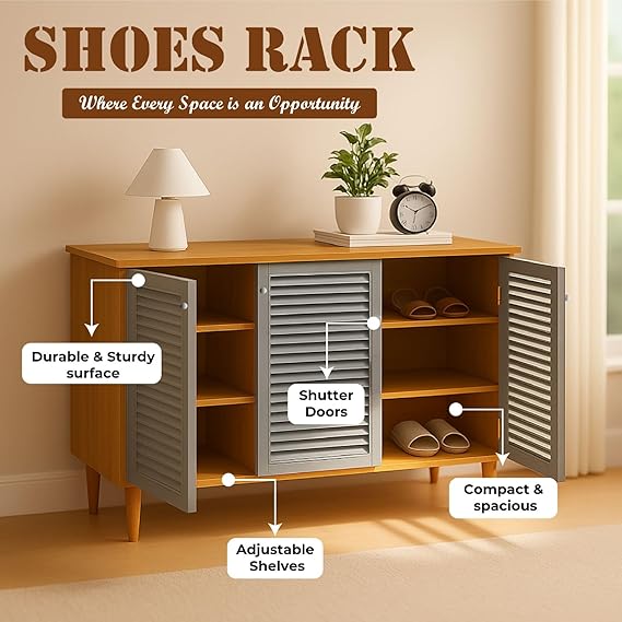 Callas Wooden Shoe Rack for Home | Multipurpose Cabinet for Shoes & Storage | Engineered Wood Shoe Stand for Entryway, Hallway, Bedroom (White, SR-09)
