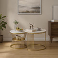 Callas Modern Nesting Coffee Table Set of 2 with Marble Finish Engineered Wood Top and Gold Metal Frame | Round Living Room Center Table for Sofa Side Home Decor (White, CT-03)