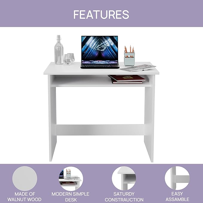 Callas Computer Desk Home/Office Desk | Writing Study Desk | Laptop Table | Modern Simple Desk | Small Desks for Small Spaces | Sturdy Desk for Home, Office, Bedroom, Living Room (ST-02-White)