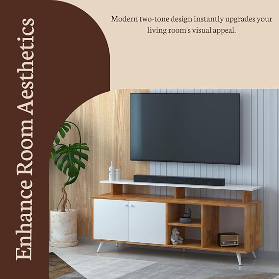Callas Engineered Wood TV Entertainment Unit for Living Room | Modern TV Cabinet with Shelves & Storage | Set Top Box Stand & Display Unit (Walnut, TV-07)