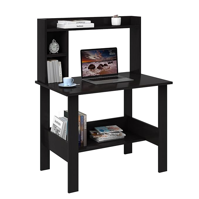 Callas Engineered Wood Study Table with Hutch & Bottom Storage | Computer, Laptop & Office Desk with Extra Storage for Home, Study & Workstation ( ST-40, Black )