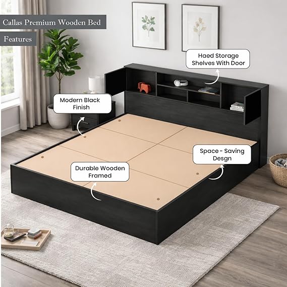 Callas Estoria Engineered Wood King Size Bed with Storage (Walnut, King with Storage)
