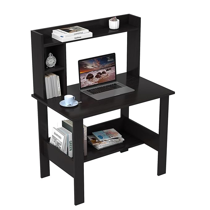 Callas Engineered Wood Study Table with Hutch & Bottom Storage | Computer, Laptop & Office Desk with Extra Storage for Home, Study & Workstation ( ST-40, Black )