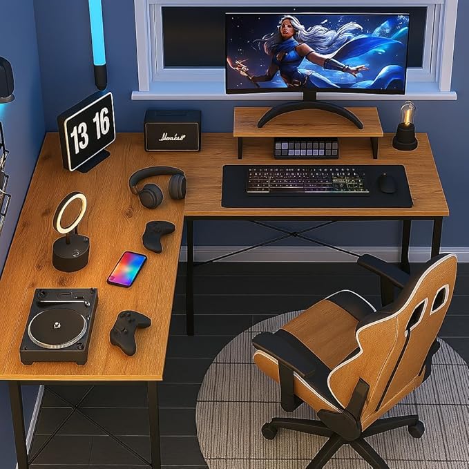 Callas L Shaped Computer Desk - Gaming Corner 50 Inch PC White Writing Study Student Table with Wooden Desktop CPU Stand for Home Office Room Small Space, (Walnut, ST22)
