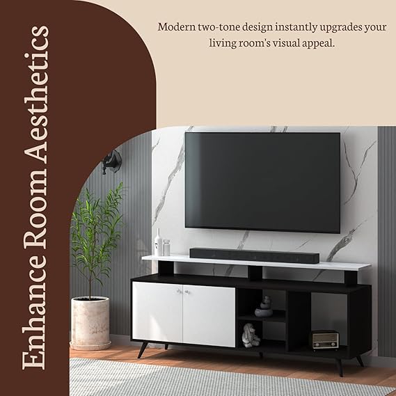 Callas Engineered Wood TV Entertainment Unit for Living Room | Modern TV Cabinet with Shelves & Storage | Set Top Box Stand & Display Unit (TV-07, Black)