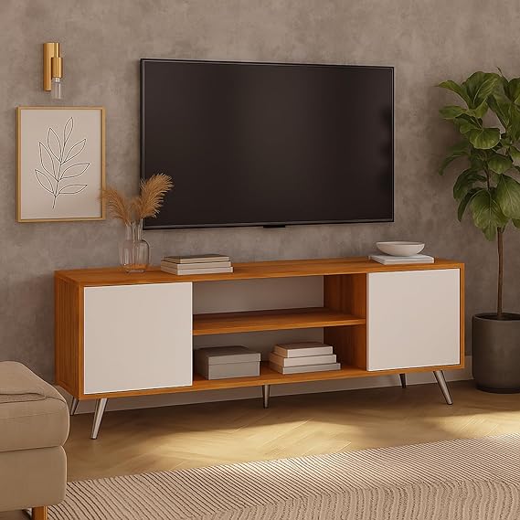 Callas Engineered Wood TV Entertainment Unit for Living Room | Modern TV Cabinet with Shelves & Storage | Set Top Box Stand & Display Unit (Walnut, TV-07)