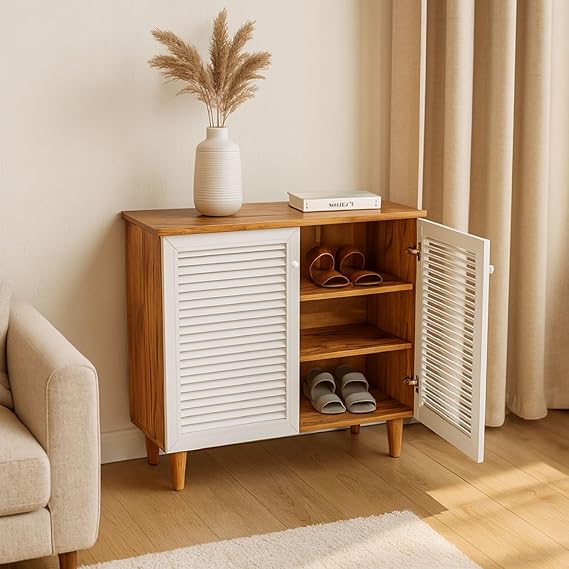 Callas Wooden Shoe Rack for Home | Multipurpose Cabinet for Shoes & Storage | Engineered Wood Shoe Stand for Entryway, Hallway, Bedroom (White, SR-08)
