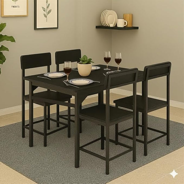 Callas 4 Seater Dining Table Set for Home | Compact Modern Dining Table with 4 Chairs | Ideal for Kitchen, Dining Room (Black, DN-01)