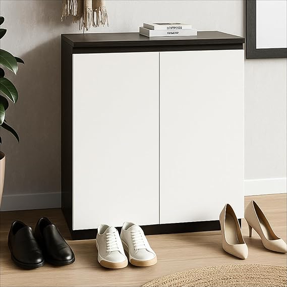 Callas Engineered Wood Shoe Rack Cabinet with Drawer & Doors | Modern Wooden Shoe Storage Organizer for Entryway, Living Room & Bedroom (Black, SR-05)