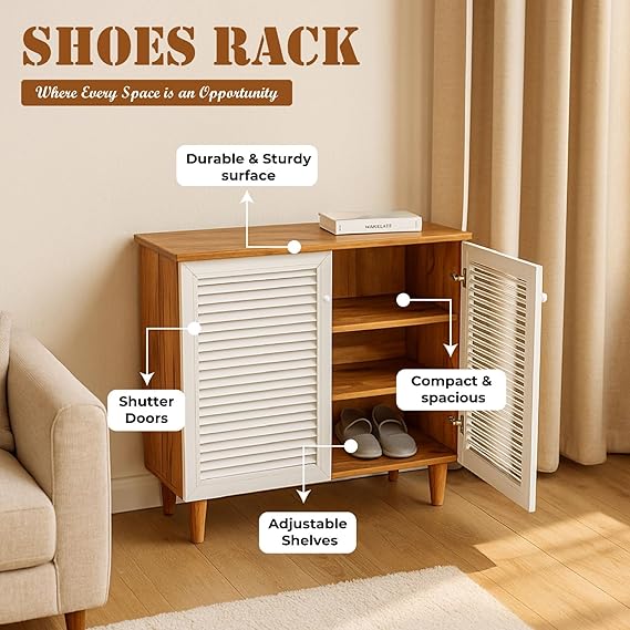 Callas Wooden Shoe Rack for Home | Multipurpose Cabinet for Shoes & Storage | Engineered Wood Shoe Stand for Entryway, Hallway, Bedroom (White, SR-08)