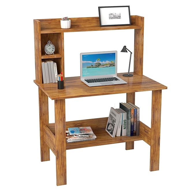 Callas Engineered Wood Study Table with Hutch & Bottom Storage | Computer, Laptop & Office Desk with Extra Storage for Home, Study & Workstation ( ST-40, Walnut)