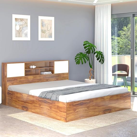 Callas Estoria Engineered Wood King Size Bed with Storage (Walnut, Queen with Storage)