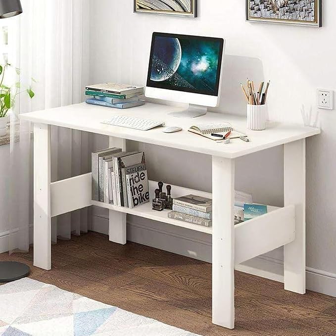 Callas Engineered Wooden Computer Desk for Home Office | Compact Laptop & Study Table | Small Writing Desk for Bedroom, Living Room (ST-09-White)