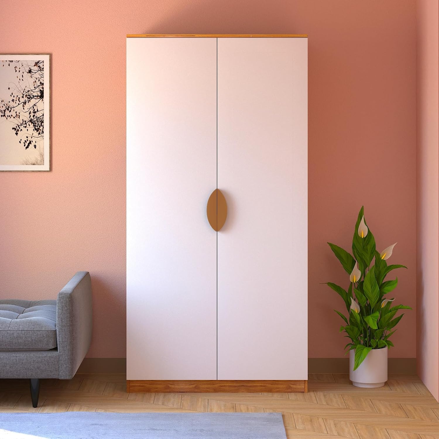 Callas 2 Door Engineered Wood Wardrobe | Modern Bedroom Storage Cabinet with Lock & Shelves | Compact Almirah for Clothes, Accessories & Home Organization (WD-01-Walnut)