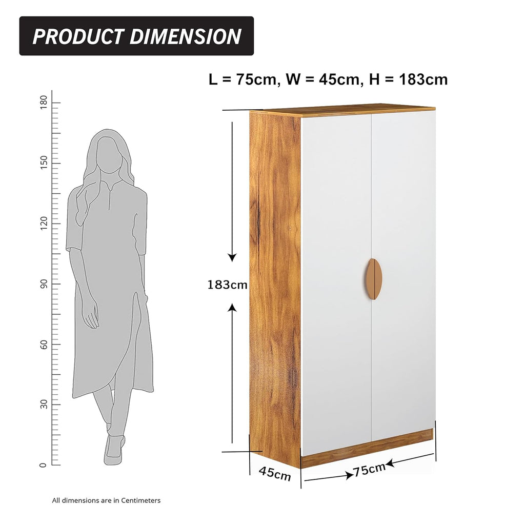 Callas 2 Door Engineered Wood Wardrobe | Modern Bedroom Storage Cabinet with Lock & Shelves | Compact Almirah for Clothes, Accessories & Home Organization (WD-01-Walnut)