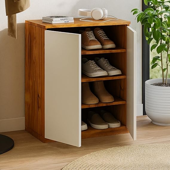 Callas Engineered Wood Shoe Rack Cabinet with Drawer & Doors | Modern Wooden Shoe Storage Organizer for Entryway, Living Room & Bedroom (Brown, SR-05)