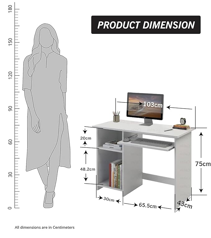 Callas Wooden Study Table with Hutch & Bottom Storage, Office Work Desk for Laptop Study Computer Table for Home (ST-04-White)