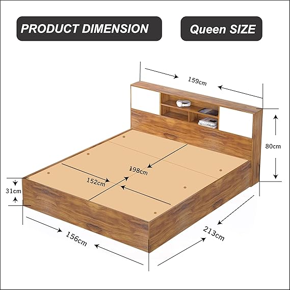 Callas Estoria Engineered Wood King Size Bed with Storage (Walnut, Queen with Storage)