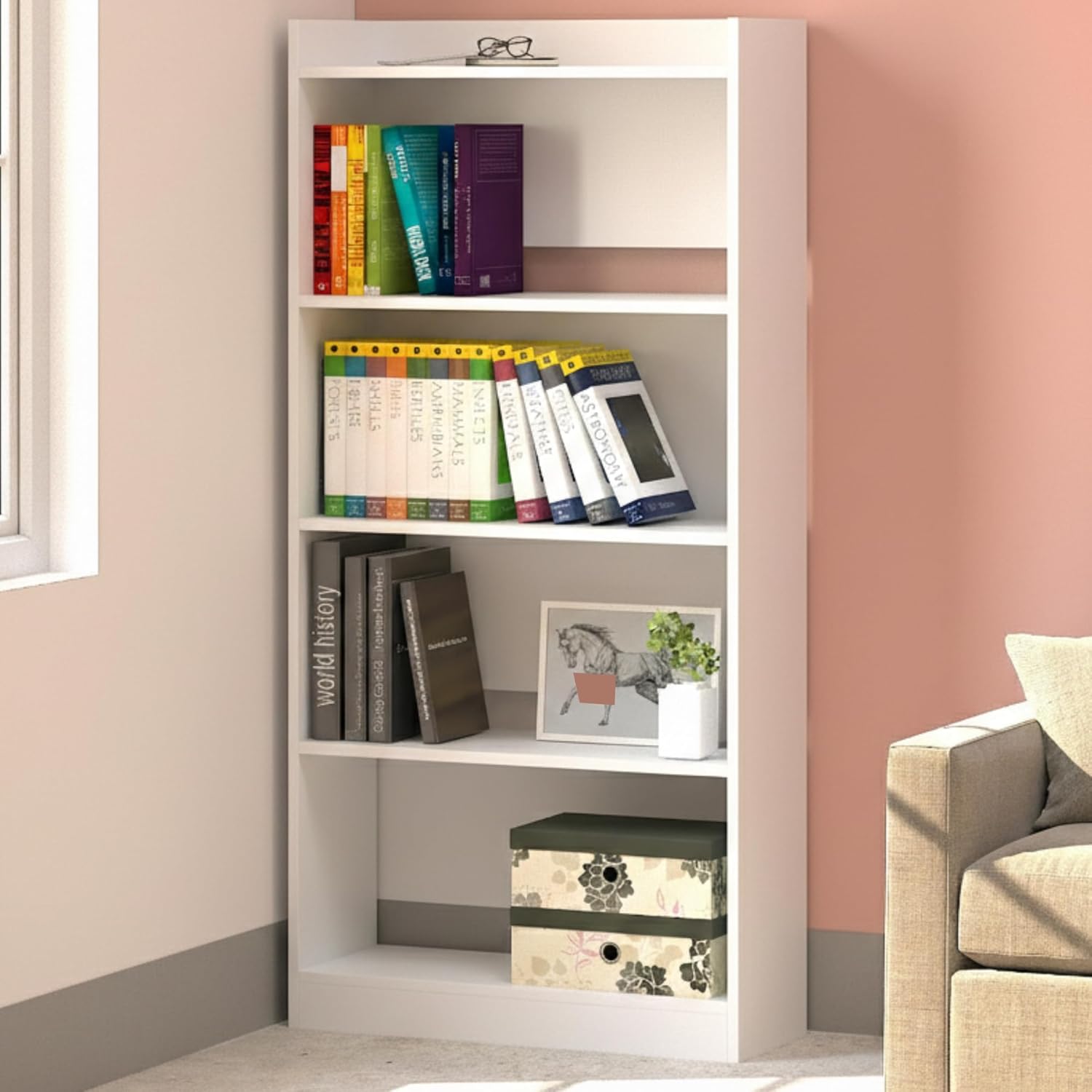 Callas Bookshelf for Home - 5 Tier Books Rack for Study Room Multipurpose Open Shelf for Home, Office, School Engineered Wood Book Organizer Shelf (White, BR-23, 5)
